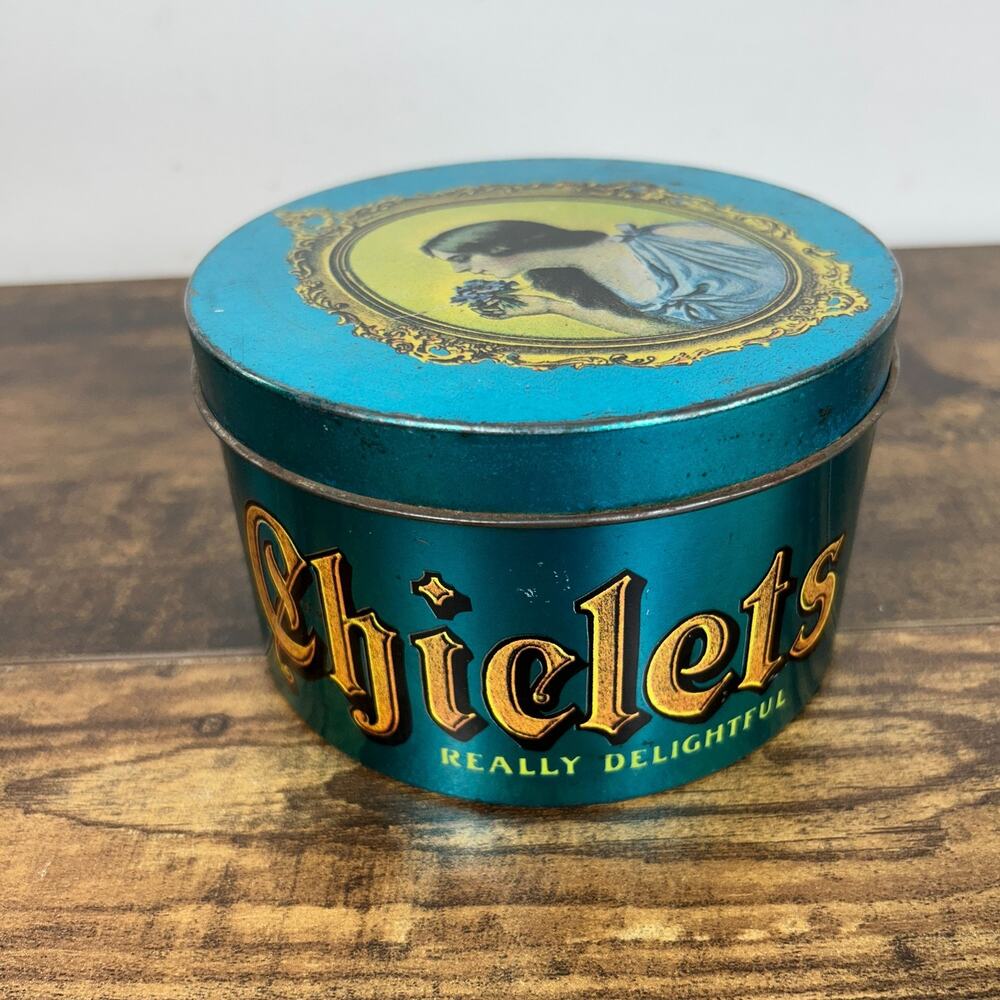 Vintage Chiclets Chewing Gum Tin J. Chein & Co. Green Advertising Container